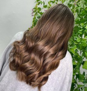 glossy brunette hair colours at Michelle Marshall hairdressers, Cardiff